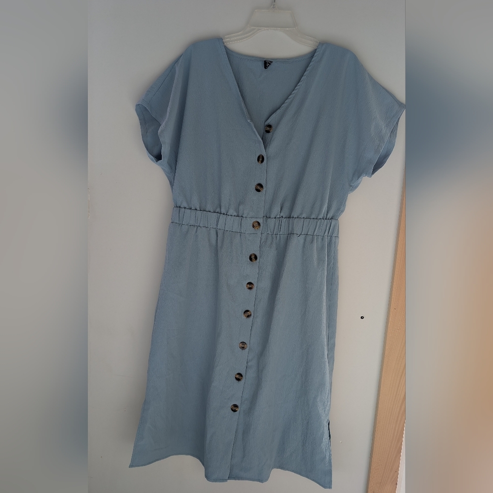 SHEIN Blue Buttoned Midi Sundress